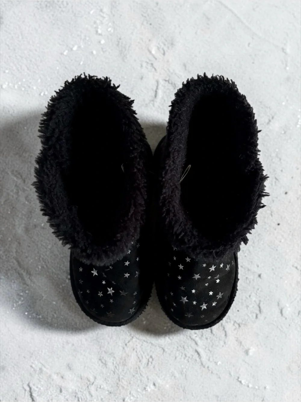 Lily & Dan Black Toddler Girls Star Print Faux‑Suede Winter Boots Size 11/12 EUC